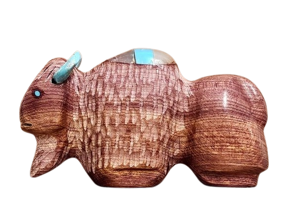 Cedar Wood Buffalo Sculpture